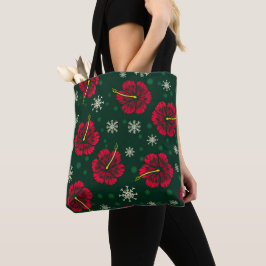 Bolsa Tote Tropical Floral Hibiscus Snowflakes Natal |