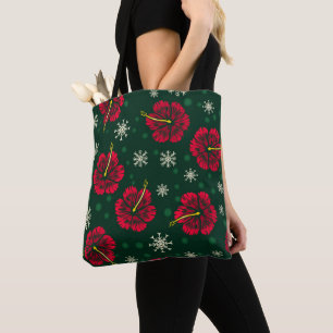 Bolsa Tote Tropical Floral Hibiscus Snowflakes Natal  