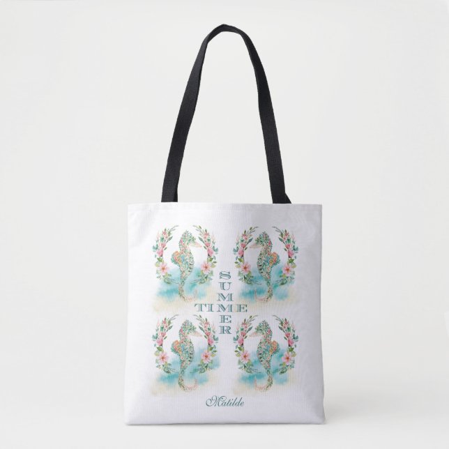 Bolsa Tote Tropical Floral Wreath Seacavalo, Luau SUMMER TIME (Frente)