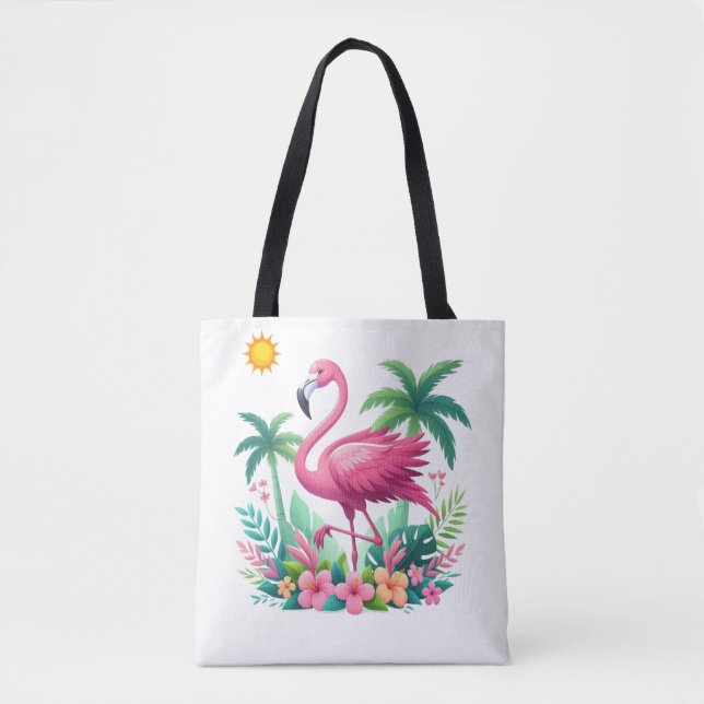 Bolsa Tote Tropical/Flórida rosa flamingo (Frente)