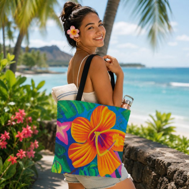Bolsa tote tropical hibisco laranja (Criador carregado)
