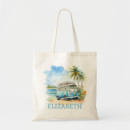 Bolsa Tote Tropical Island Retro Blue Bus 