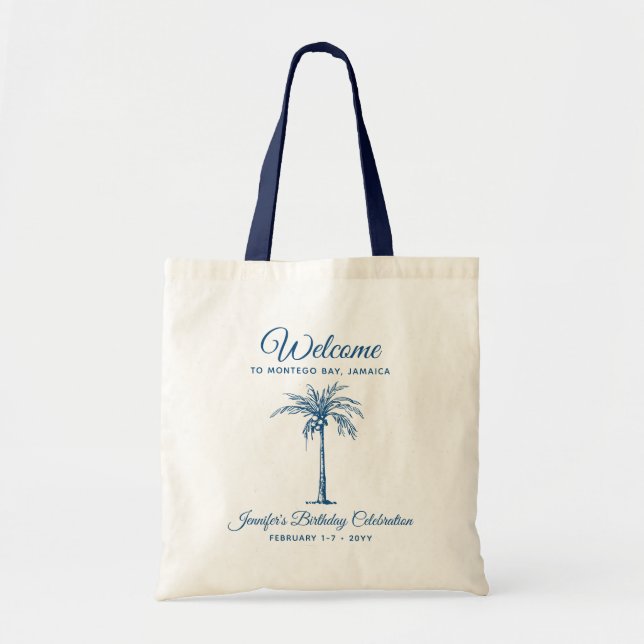Bolsa Tote Tropical Palm Birthday Party Personalized Welcome (Frente)