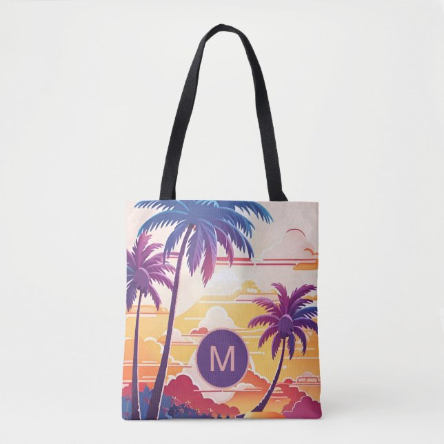 Bolsa Tote Tropical Paradise Cool Digital Art Monogram (Frente)