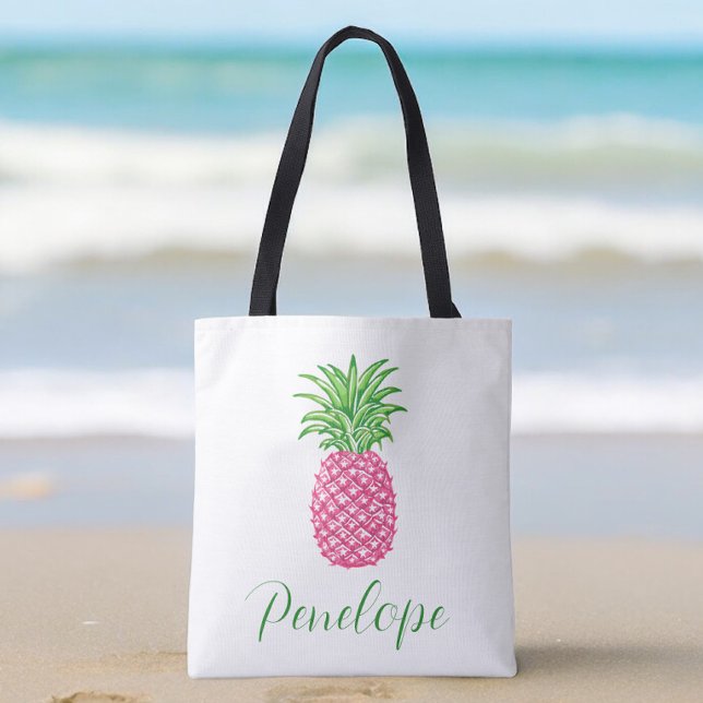Bolsa Tote Tropical Personalizada Tropical de Ananás Rosa Pré (Criador carregado)