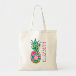 Bolsa Tote Tropical Pink and Green Floral Pineapple