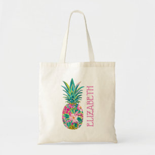 Bolsa Tote Tropical Rosa e Verde Floral Abacaxi