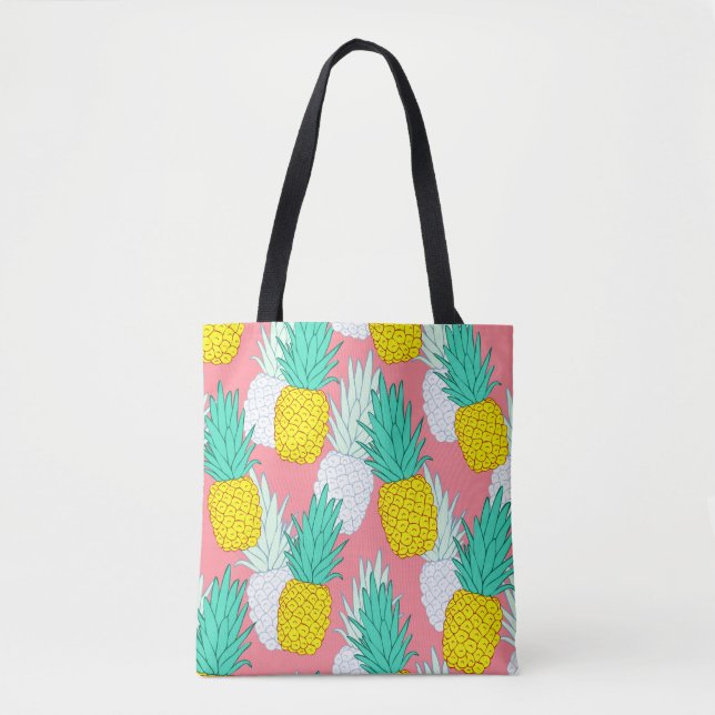 Bolsa Tote Tropical seamless pattern with exotic pineapples.  (Frente)