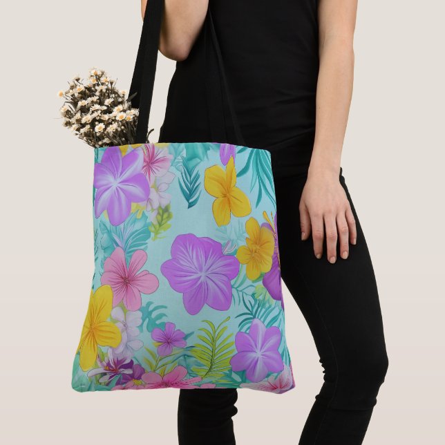 Bolsa Tote Tropical Summer Floral Pattern - Bright Hibiscus  (Close Up)