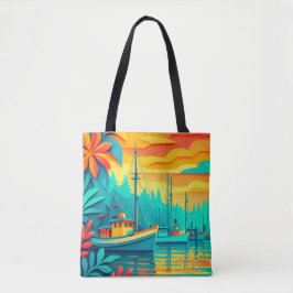 Bolsa Tote Tropical Sunset Fishing Boats