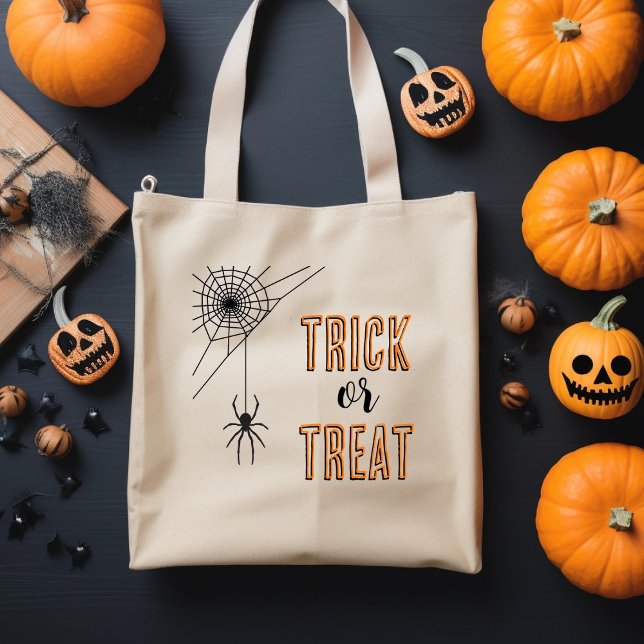 Bolsa Tote Truque de Aranha Halloween ou Saco de Tratamento (Criador carregado)