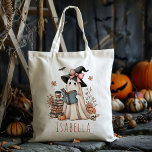 Bolsa Tote Truque De Bruxa Cuta Personalizada Ou Doces De Tra<br><div class="desc">Celebrar o Halloween em estilo com o nosso truque de bruxa-escura personalizada ou tratar o Saco de Tote! Projetada para ser divertida e funcional, esta encantadora bolsa apresenta um fantasma carinhoso vestido de bruxa, acrescentando um toque balbucioso às festividades de Halloween de seu filho. Perfeitamente dimensionado para mãos pequenas, é...</div>