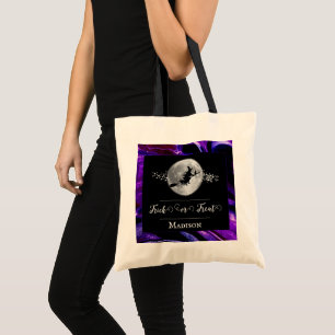 Bolsa Tote Truque de Bruxas Roxas Silhouette Halloween ou Tra
