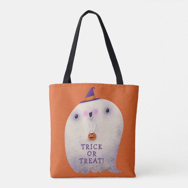 Bolsa Tote Truque de Decoração Halloween ou Tratar Fantasma B (Verso)