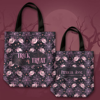 Bolsa Tote Truque de Dia das Bruxas ou Tratar Aranhas e Coraç
