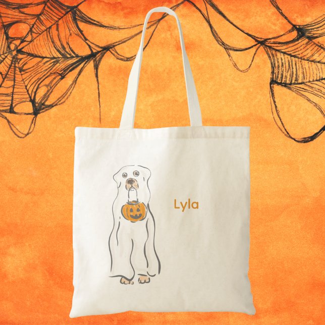 Bolsa Tote Truque de Fantasma do Cachorro Halloween ou tratam (Criador carregado)