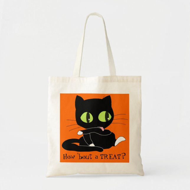 Bolsa Tote Truque de Gato Halloween ou Saco de Tratamento (Frente)