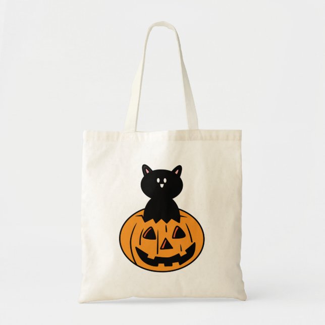 Bolsa Tote Truque De Gato Negro Halloween Ou Saco De Hallowee (Frente)
