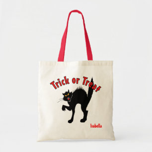 Bolsa Tote Truque de Gato Preto Assustador ou Doces de Tratam