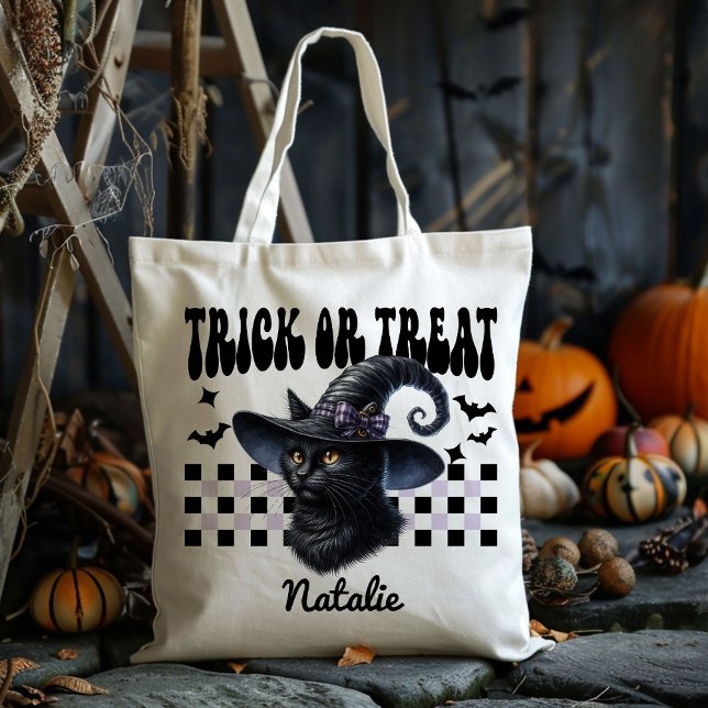 Bolsa Tote Truque De Gato Preto De Bruxa Personalizado Ou Doc (Criador carregado)