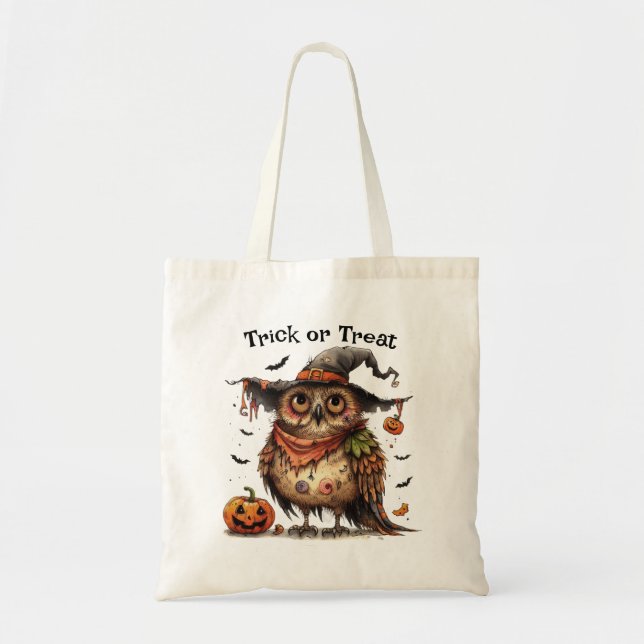 Bolsa Tote Truque de Halloween ou Coruja de Trato de Bruxa (Frente)