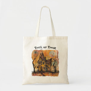 Bolsa Tote Truque de Halloween ou Saco de Tratamento com Casa