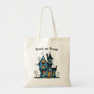 Bolsa Tote Truque de Halloween ou Saco de Tratamento com Casa