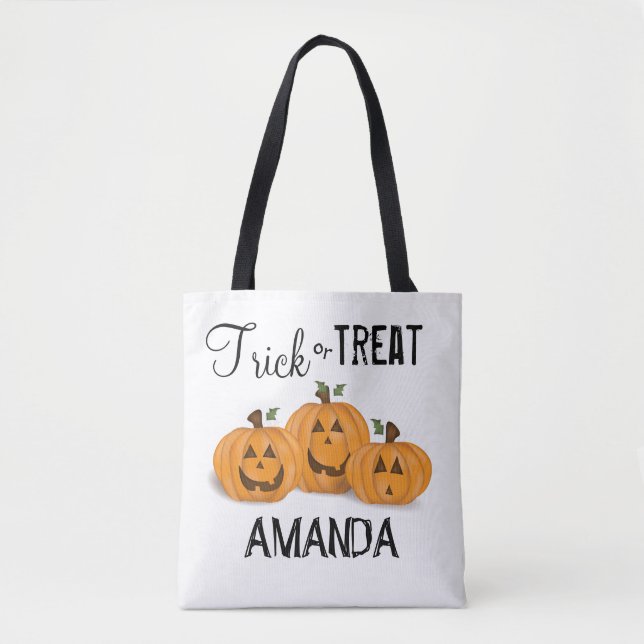 Bolsa Tote Truque De Halloween Ou Tratar Abóboras Engraçados (Frente)