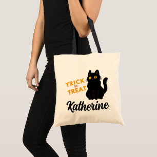 Bolsa Tote Truque de Halloween ou Tratar Gato Preto Adicione