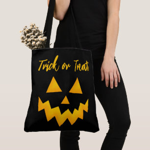 Bolsa Tote Truque de Halloween ou Trate a Cara de Abóbora Bri
