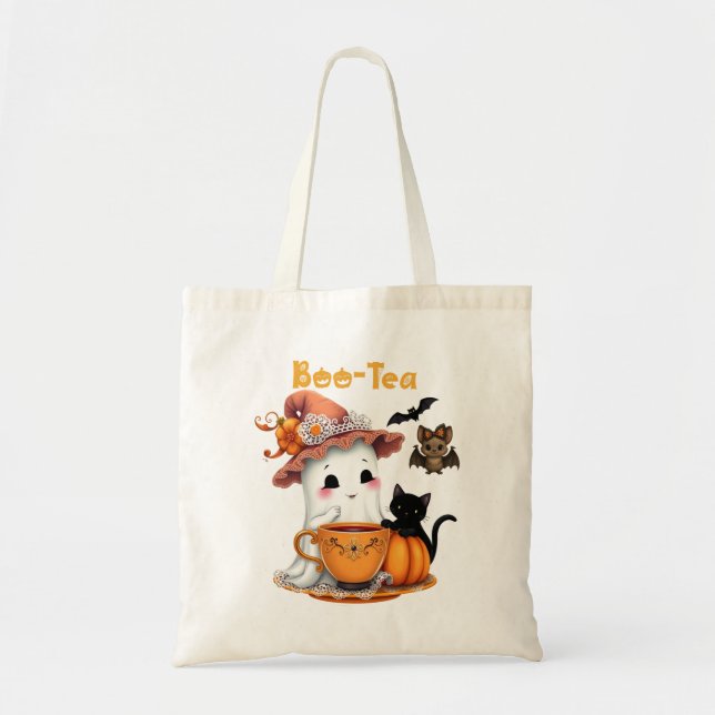 Bolsa Tote Truque de Halloween ou Trate Ghost Ghost Bat (Frente)