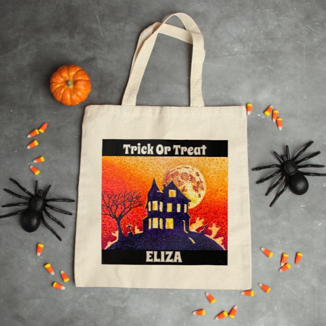 Bolsa Tote Truque de Halloween Personalizado ou Casa Assombra (Criador carregado)