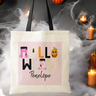 Bolsa Tote Truque de Halloween Personalizado ou Tratar Abóbor