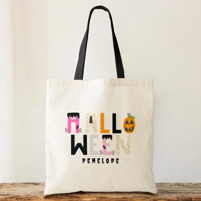 Bolsa Tote Truque de Halloween Personalizado ou Tratar Abóbor (Criador carregado)