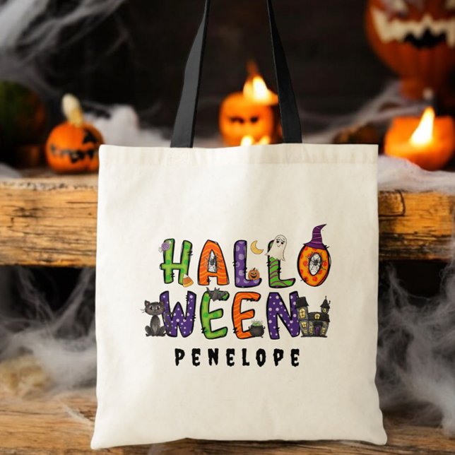 Bolsa Tote Truque de Halloween Personalizado ou Tratar Elemen (Criador carregado)