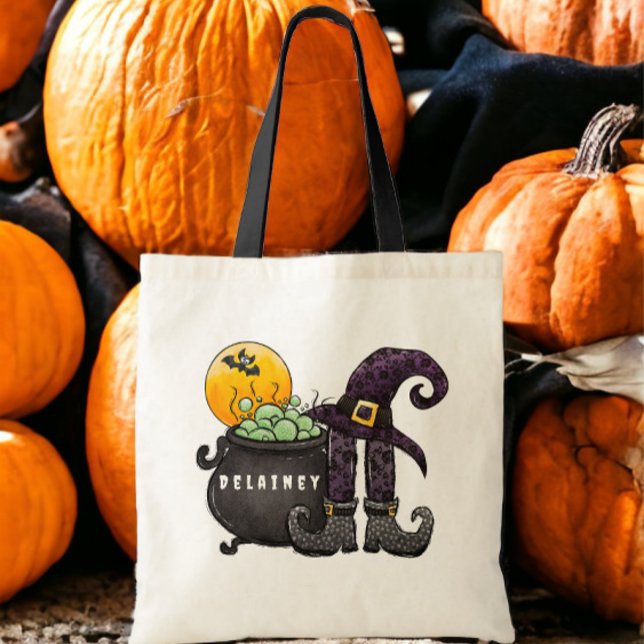 Bolsa Tote Truque de Halloween Personalizado ou Trate a Bruxa (Criador carregado)