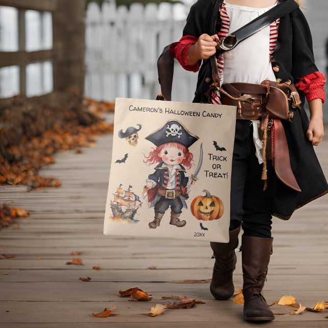 Bolsa Tote Truque de Halloween Pirate ou Doces de Tratamento (Criador carregado)
