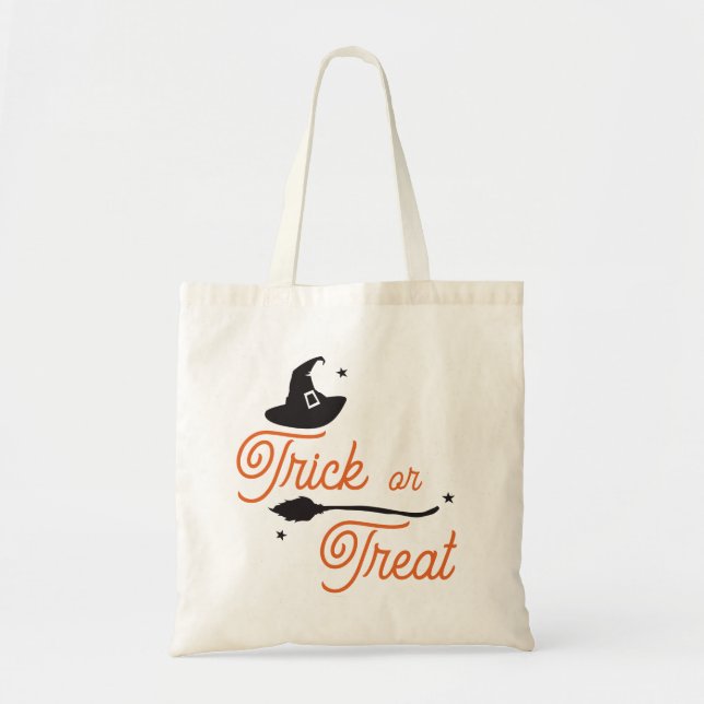 Bolsa Tote Truque ou tratamento, Chapéu de Bruxa Má, Broom, H (Frente)