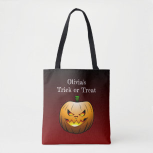 Bolsa Tote Truque ou tratamento da face da abóbora do Hallowe