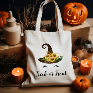 Bolsa Tote Truque ou tratamento de bruxa girassol de Hallowee