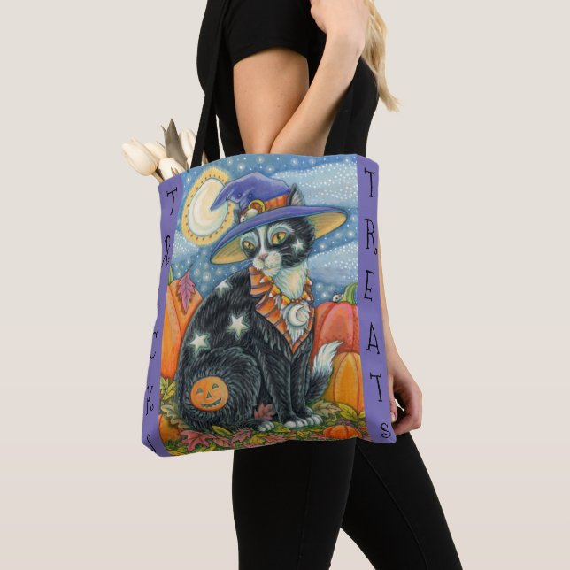 BOLSA TOTE TRUQUE OU TRATAMENTO DE CASCA E MOUSE DE GATO PRET (Close Up)