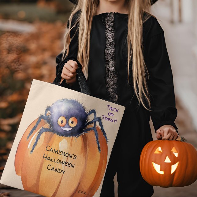 Bolsa Tote Truque ou tratamento de doce de Halloween de aranh (Criador carregado)