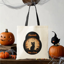 Bolsa Tote Truque ou tratamento de gatos pretos do Halloween 