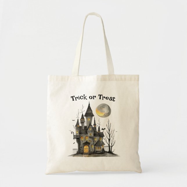 Bolsa Tote Truque ou Tratamento de Halloween de Spooky House (Frente)