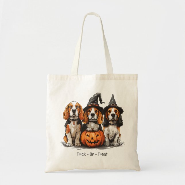 Bolsa Tote Truque Ou Tratar Cães De Beagle Halloween (Frente)
