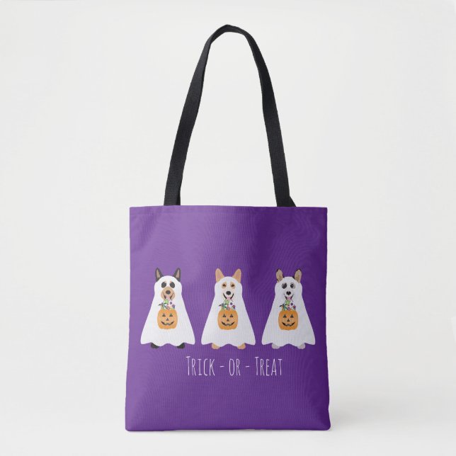 Bolsa Tote Truque Ou Tratar Cães Fantasmas De Corgi Halloween (Frente)