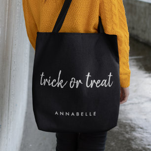 Bolsa Tote Truque ou Tratar Halloween Modern Black and Whit