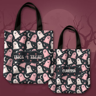 Bolsa Tote Truque ou trate fantasmas com lua e estrelas