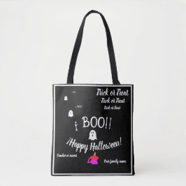 Bolsa Tote truque ou trato, nome, halloween personalizado, bo