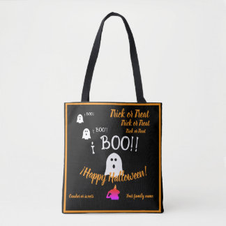 Bolsa Tote truque ou trato, nome, halloween personalizado, bo
